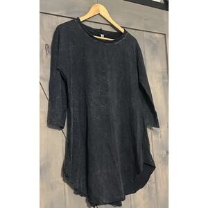 Cynthia Ashby Long Sleeve Acid Wash Tunic Top Raw Edge Artsy Lagenlook XS/S